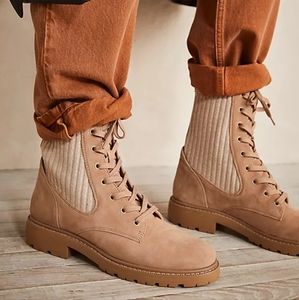 Sam Edelman Free People Lydell Beige Leather Lace Up Combat Boots Sz 6.5